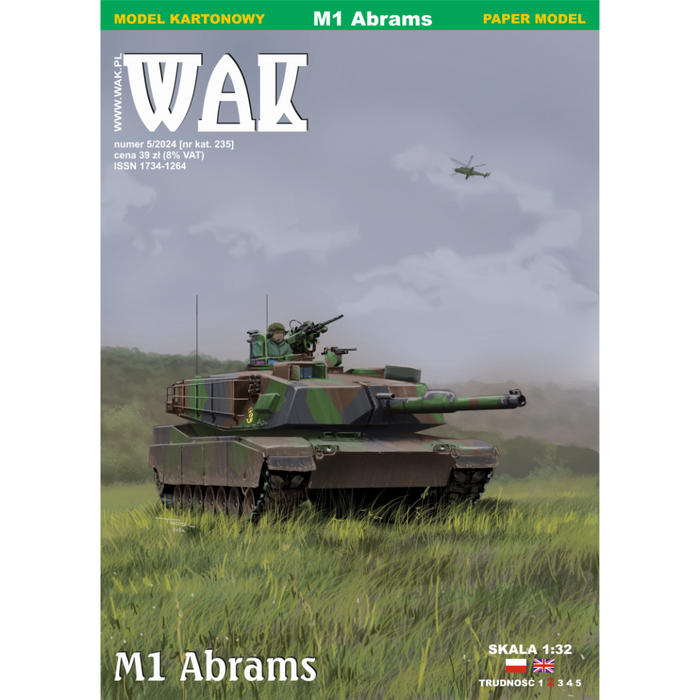 Photo of M1 Abrams 1:32 scale card model from WAK Publishing in Polish Army 1st Warsaw Armored Brigade colors