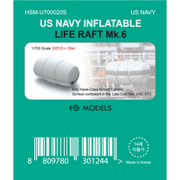 Photo of US Navy Inflatable Life Raft Mk.6 1:700 scale resin model set by HS Model, showing detailed 3D printed rafts for Late Cold War naval ships.