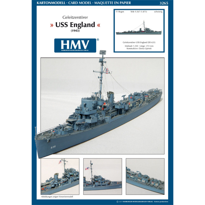 Photo of USS England 1/250 scale card model kit by HMV Publishing (103265), Buckley-class destroyer escort, designed by Darius Lipinski.