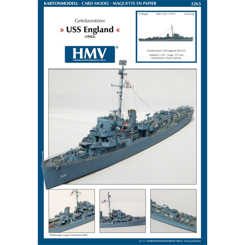 Photo of USS England 1/250 scale card model kit by HMV Publishing (103265), Buckley-class destroyer escort, designed by Darius Lipinski.