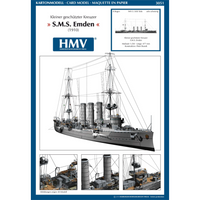 Photo of HMV SMS Emden 1914 Paper Model Kit 1/250 scale with detailed hull, bridge interior, and masts