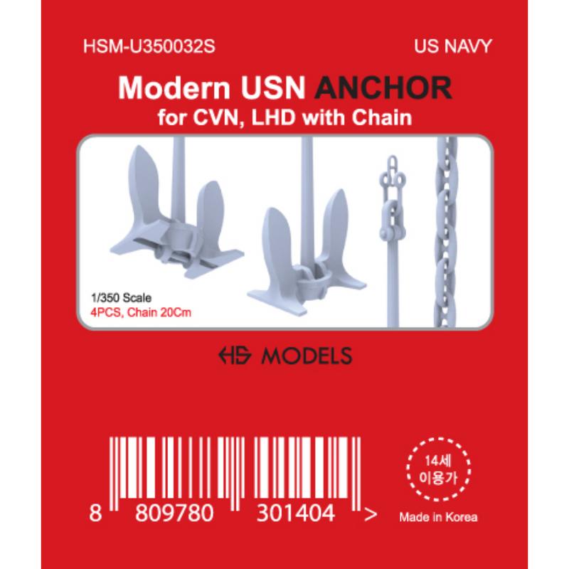Photo of US Navy modern 1/350 scale anchor set with chain by HS Model