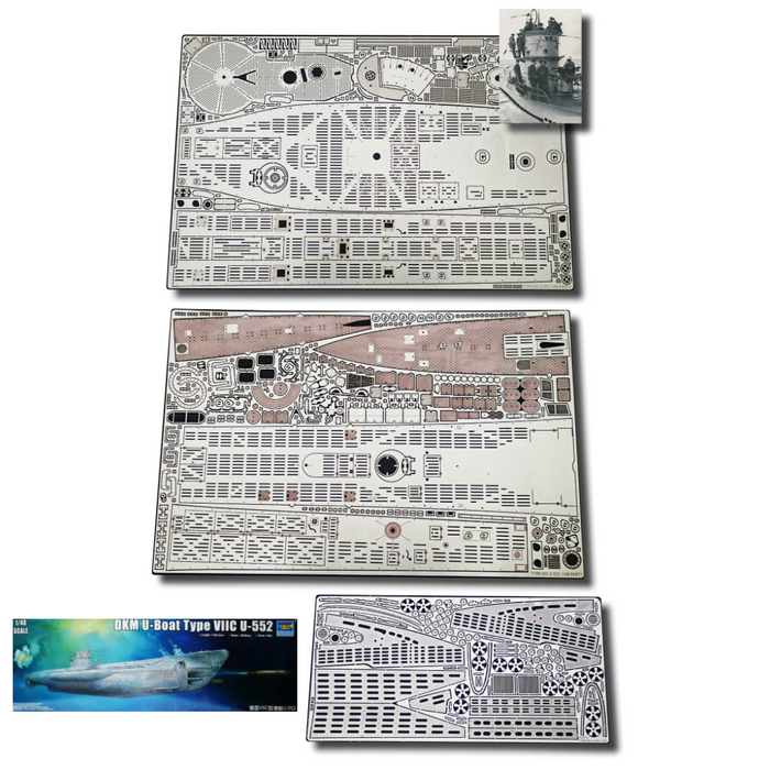 Photo of Photo-Etched Deck and Detail Set for German U-Boat Type VIIC U-552 1:48 Scale Trumpeter 06801 RC Subs 0163