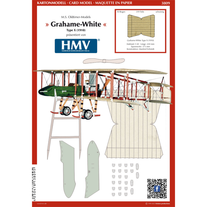 Photo of M.S. Oldtimer-Models Grahame White Typ X 1:50 card model kit by HMV with colored cardboard sheets and detailed instruction booklet