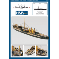Photo of HMV SMS Sachsen 1:250 scale card model kit by HMV, detailed German ironclad warship papermodel with 760 parts.