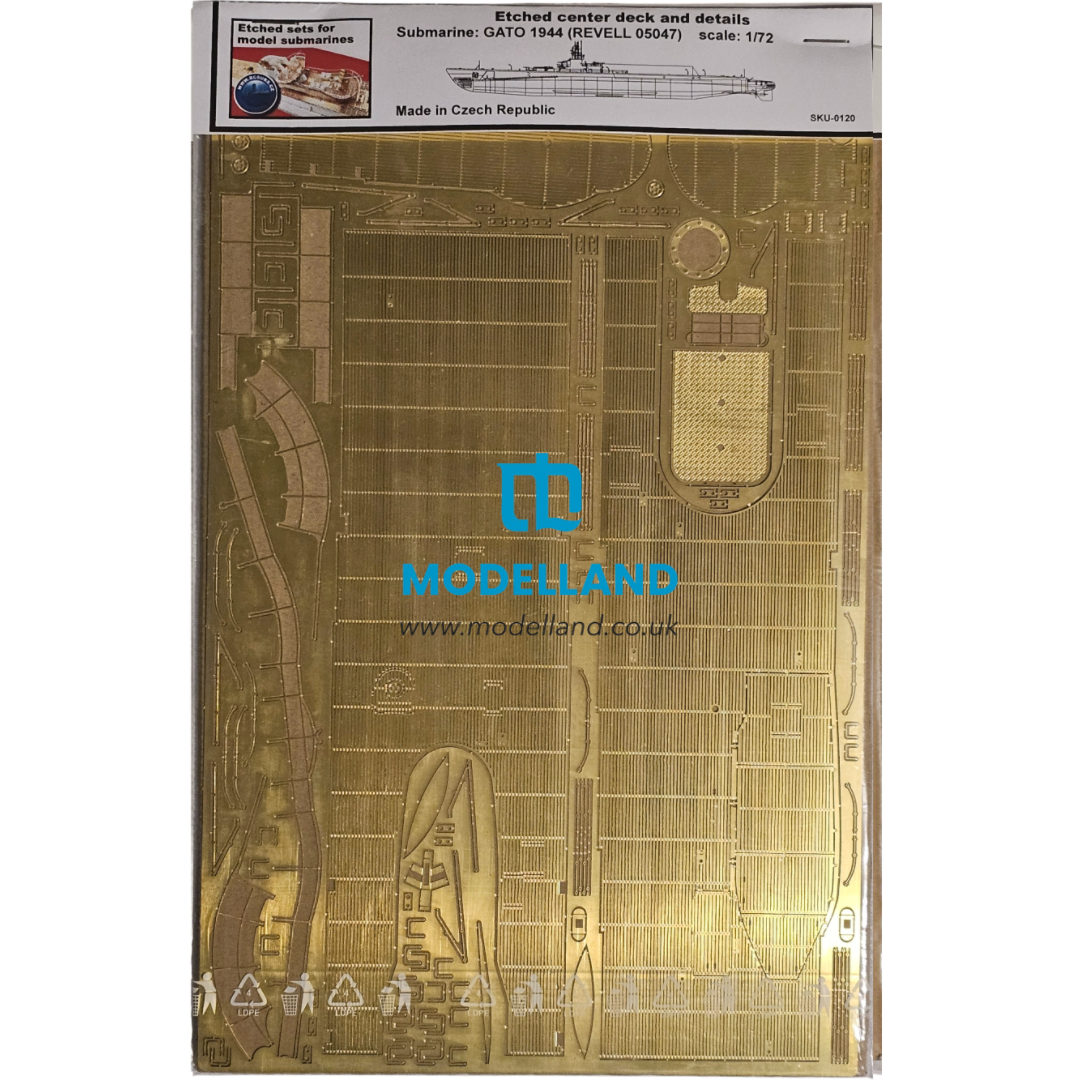 Photo of photo-etched brass center deck and detail set for USS GATO 1944 submarine 1:72 Revell 05047 by RCSubs