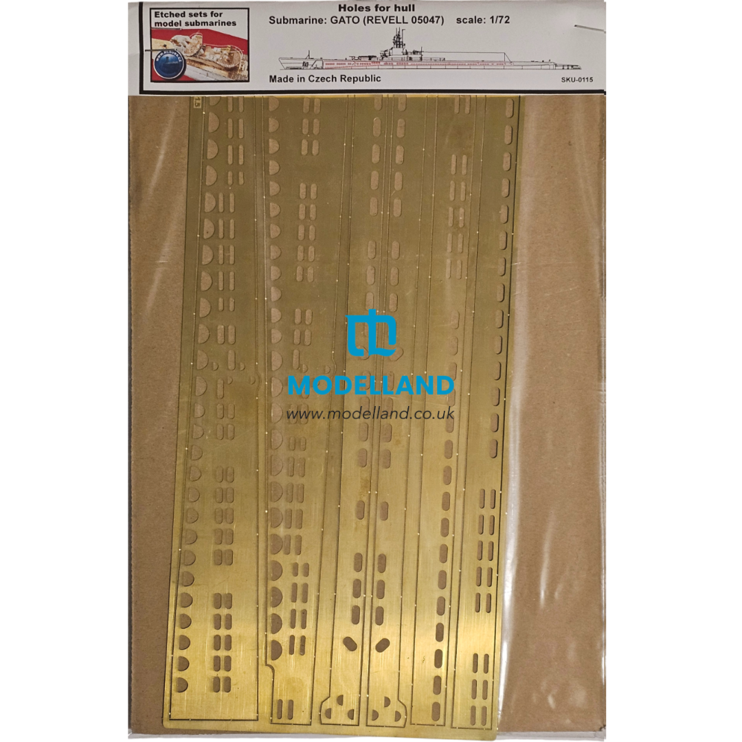 Photo of photo-etched brass hull holes set for USS GATO submarine 1:72 Revell 05047 by RCSubs
