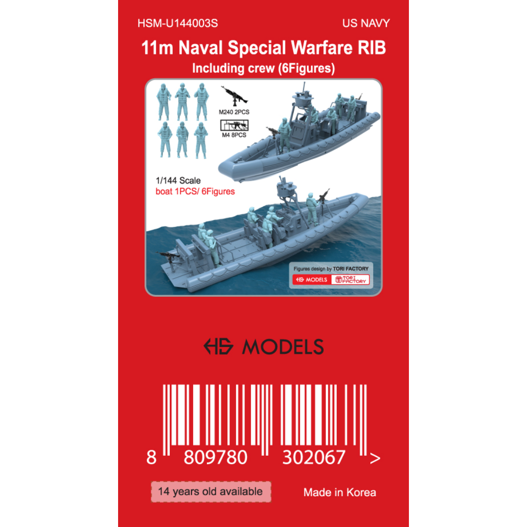 Photo of 11m Naval Special Warfare RIB with six crew figures 1:144 scale resin model by HS Model