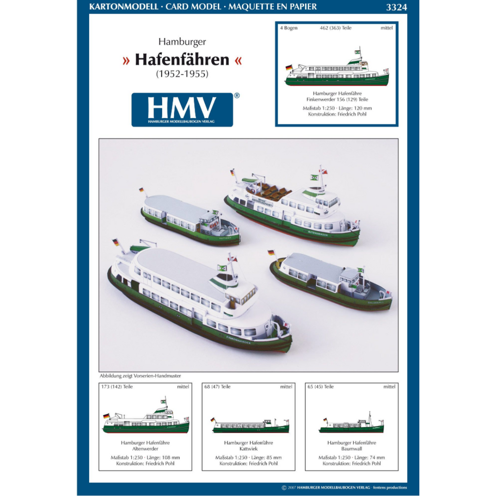 HMV Hamburg Harbor Ferries 1952–1955 | 1:250 Card Model Kit – Modelland