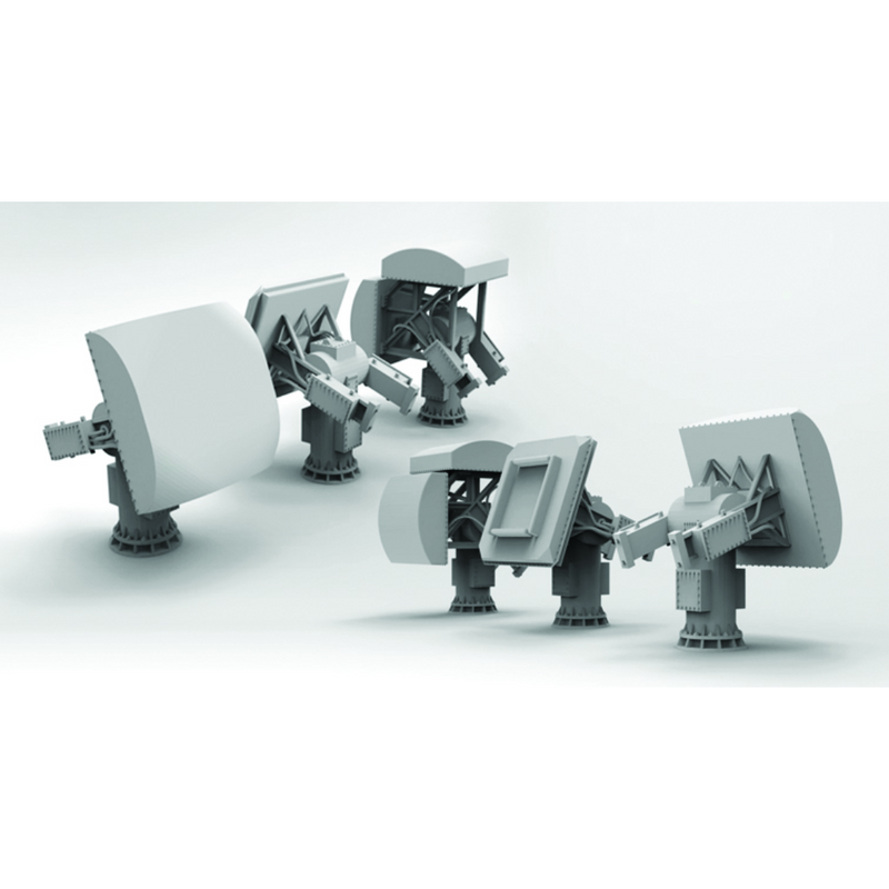 Photo of AN/SMQ-11 Receiving Terminal 1/350 scale resin set by HS Model HSM-U350075S showing six detailed parts in three types