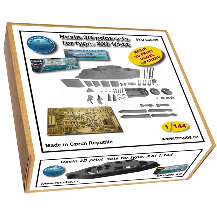 Photo of German U-Boat Type XXI 1:144 Revell detail set with photo-etched brass and 3D printed resin upgrade parts.