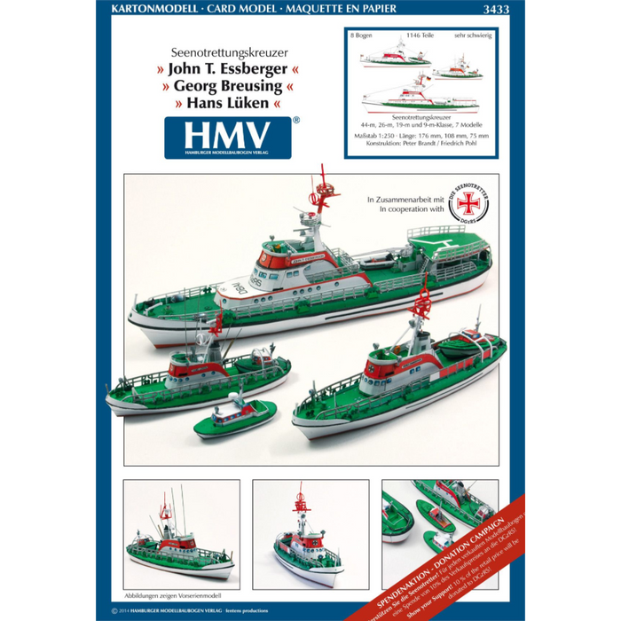 Photo of HMV papermodel kit Rescue Cruiser John T. Essberger, Georg Breusing, Hans Lüken scale 1:250 with detailed rescue boats