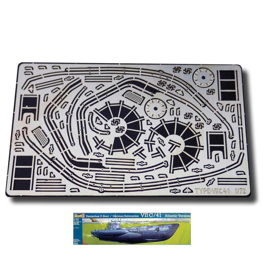 Photo of photo-etched tower railing for German U-Boat Type VIIC/41 1:72 scale Revell 05045 by RC Subs