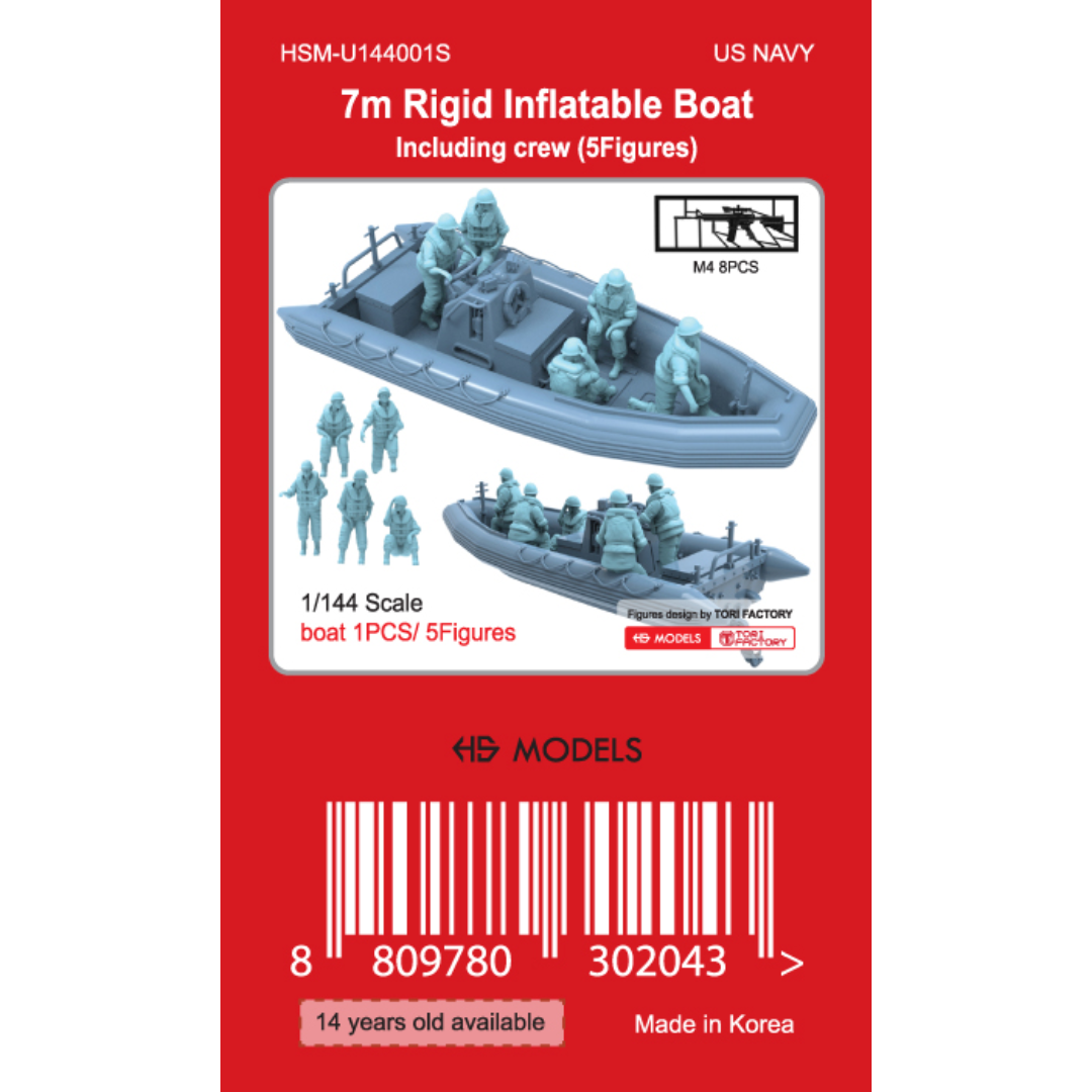 Photo of 7m Rigid Inflatable Boat with 5 crew figures 1:144 scale 3D printed resin model by HS Model HSM-U144001S