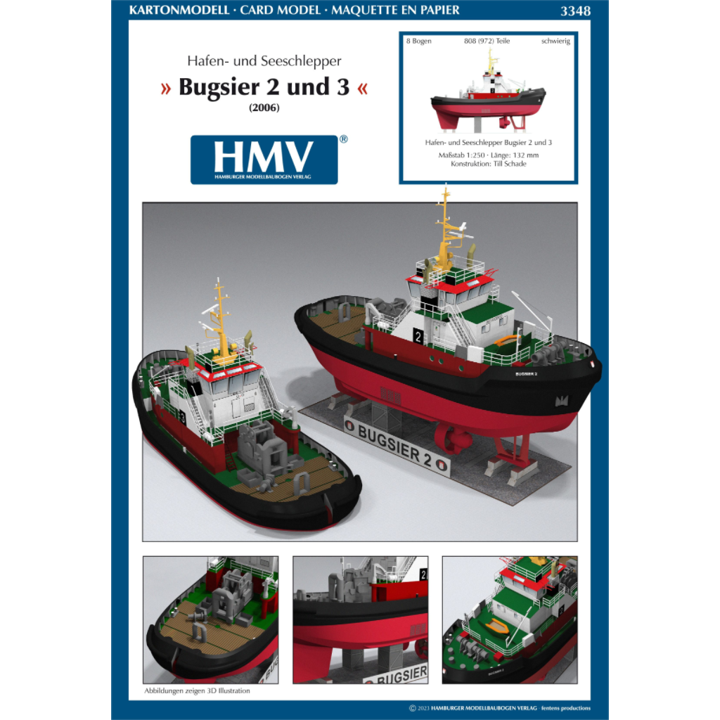 Photo of HMV Card Model Kit Combined Harbour and Seagoing Tug Bugsier 2 and 3 in 1:250 scale papermodel
