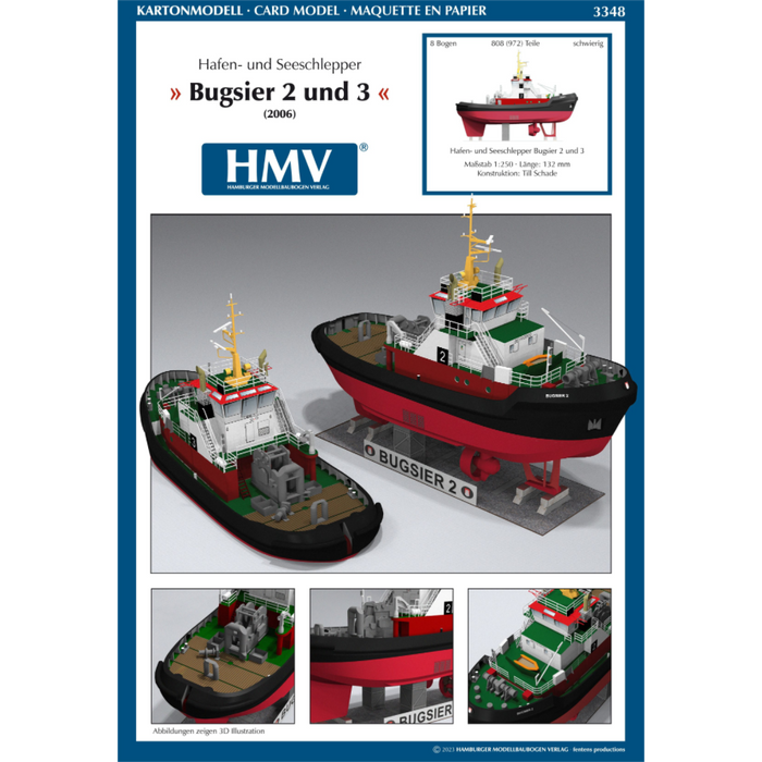Photo of HMV Card Model Kit Combined Harbour and Seagoing Tug Bugsier 2 and 3 in 1:250 scale papermodel