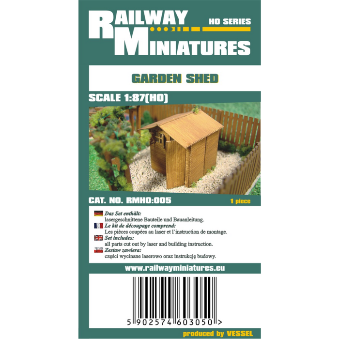 Photo of Garden Shed 1:87 scale Vessel Railway Miniatures laser-cut card model kit HO scale building