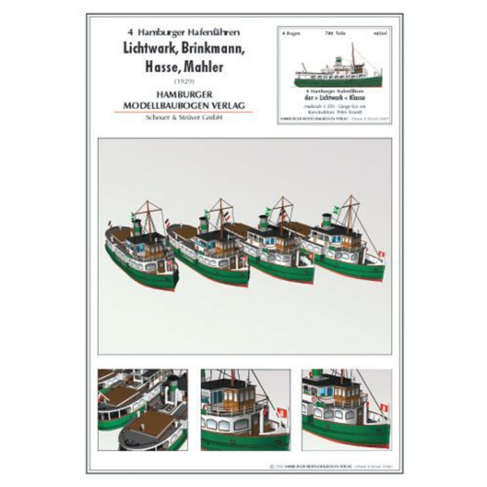 Photo of HMV 103320 Hamburg Harbor Ferries Lichtwark Class 1929 paper model kit in 1:250 scale by HMV
