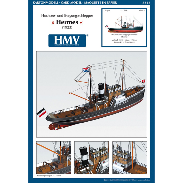 Photo of HMV Motor Tugboat Hermes 1923 Paper Model Kit 1/250 Scale – Bugsier Tug Boat by HMV
