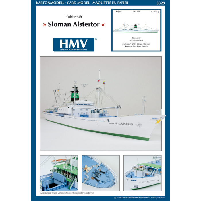 Photo of Sloman Alstertor card model kit 1/250 by HMV, detailed paper ship model with 1,645 parts