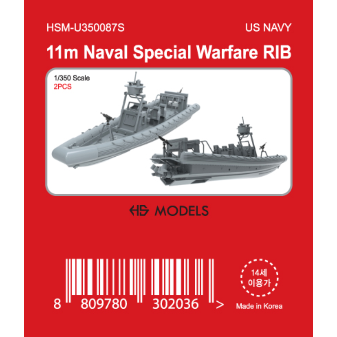 Photo of 11m Naval Special Warfare RIB 1/350 scale resin model kit by HS Model showing two detailed boats