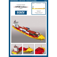 Photo of HMV OPDR Lisboa Container Feeder 1:250 Card Model Kit with detailed bridge, containers, and locomotive cargo