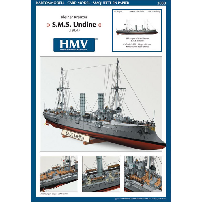 Photo of HMV card model kit SMS Undine 1:250 scale paper model ship with full hull and waterline build options
