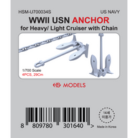 Photo of WWII US Navy 1:700 scale anchors and printed chain by HS Model for cruiser models