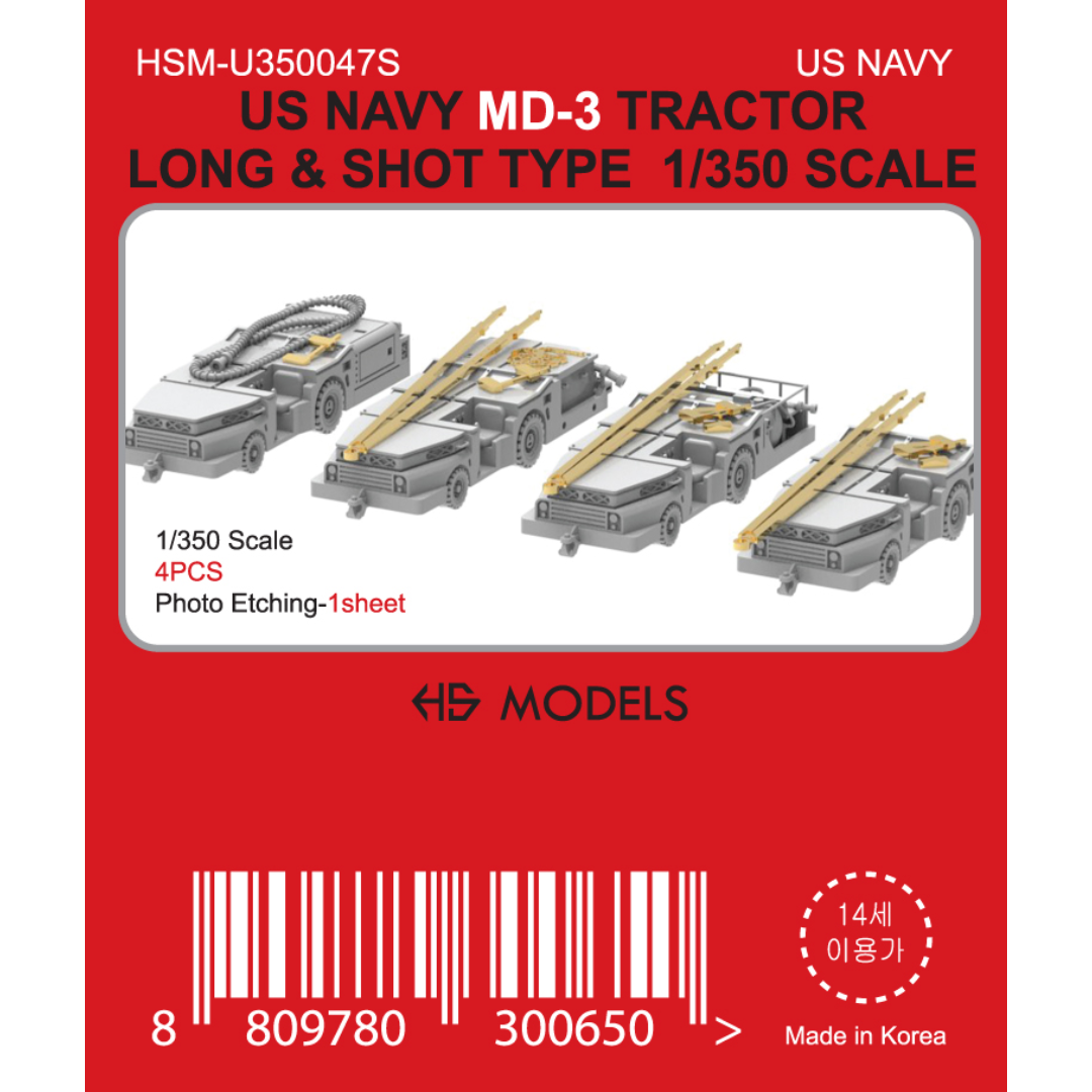 Photo of HS Model US Navy MD-3 Tractors short and long type 1/350 scale resin set with photo-etched parts