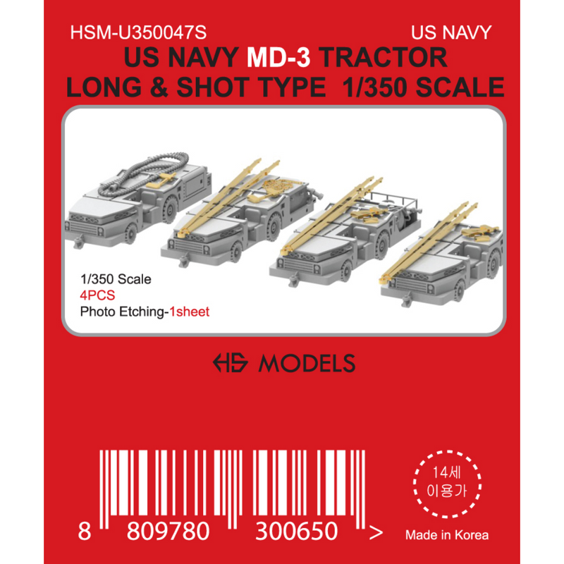 Photo of HS Model US Navy MD-3 Tractors short and long type 1/350 scale resin set with photo-etched parts