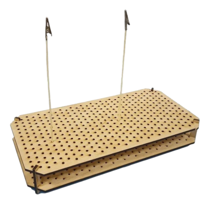 Photo of LMG WO-28 rectangular large painting stand with 10 crocodile clip skewers for model parts