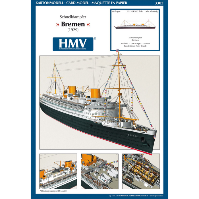 Photo of HMV Card Model Kit Bremen IV 1/250 scale ocean liner with detailed interiors and accessories