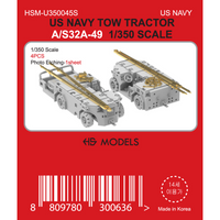 Photo of US Navy Tow Tractor A/S32A-49 1/350 scale resin model kit by HS Model showing 3D printed tow tractors with photo-etched details
