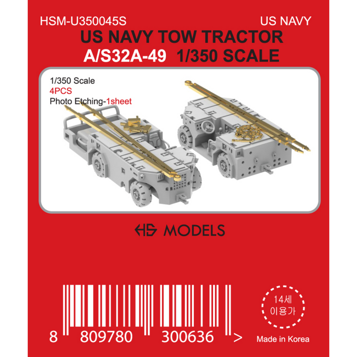 Photo of US Navy Tow Tractor A/S32A-49 1/350 scale resin model kit by HS Model showing 3D printed tow tractors with photo-etched details