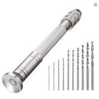 Photo of precision hand drill with 10 mini twist drill bits 0.8mm to 3mm for model making and crafts