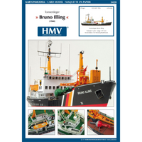 Photo of HMV Buoy Tender Bruno Illing 1/250 scale paper model kit with detailed crane, buoys, and lifeboat by Dr. Henning Budelmann.