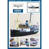 Photo of HMV 1:250 Norwegian Steamer Børøysund Paper Model Kit showing detailed bridge, capstan, and steamer stern designed by Andreas Jacobsen.