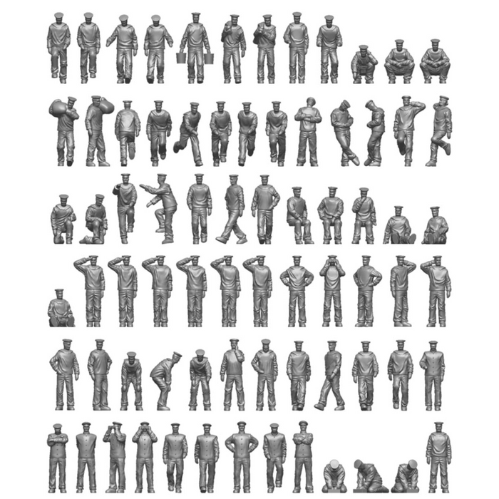 Photo of Imperial Japanese Navy On Deck Set 1:200 Scale (ION J200-001) – 3D-printed resin figures of IJN sailors in various active and relaxed poses for WWII warship models.