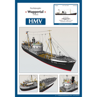 Photo of Fishing Trawler Wuppertal card model kit 1/250 by HMV showing detailed paper ship design