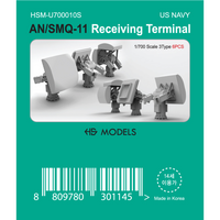 Photo of AN/SMQ-11 Receiving Terminal 1:700 scale resin model set by HS Model HSM-U700010S showing 6 detailed communication terminals in 3 types