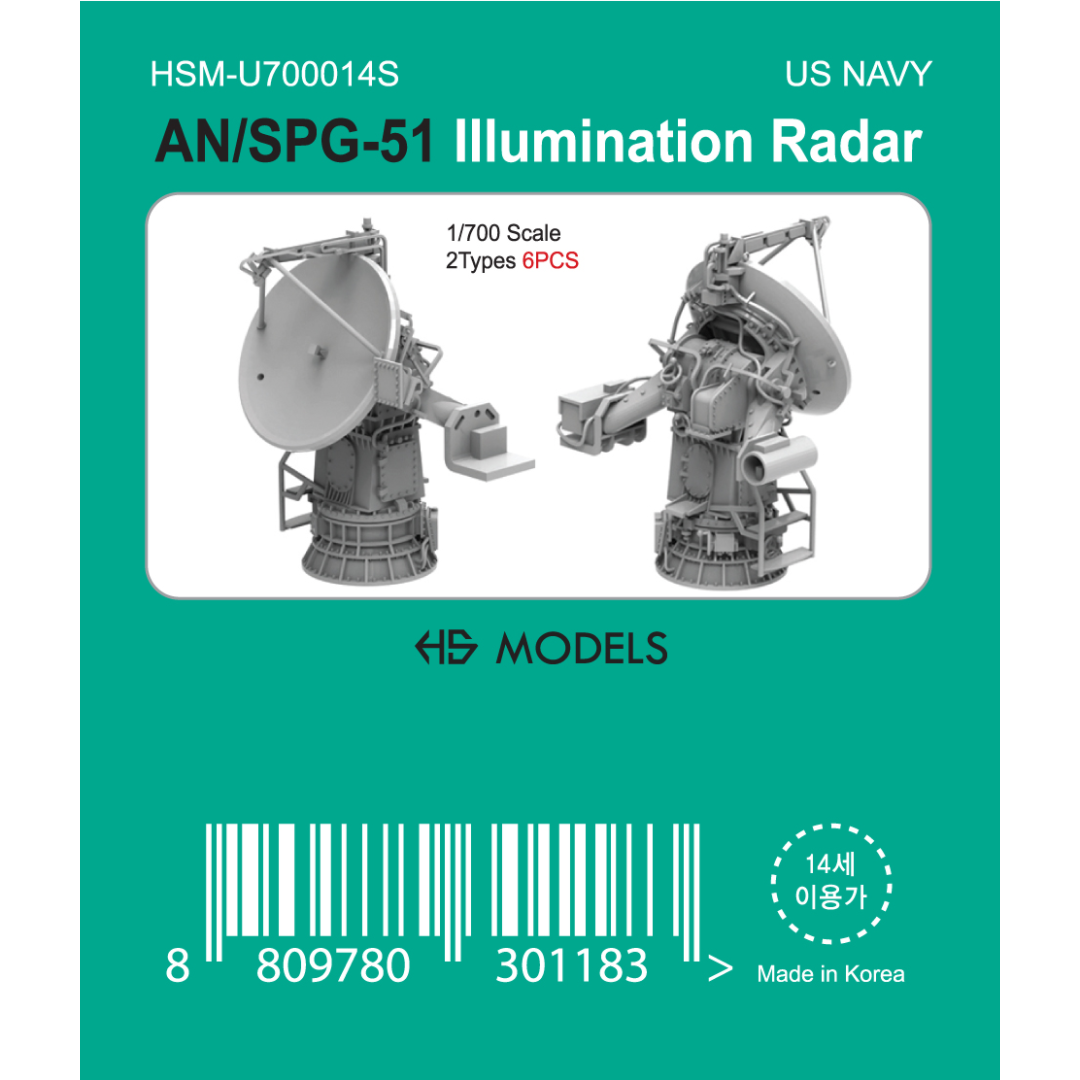 Photo of AN/SPG-51 Illumination Radar 1:700 HS Model HSM-U700014S 3D printed resin parts showing 6 pieces in 2 types