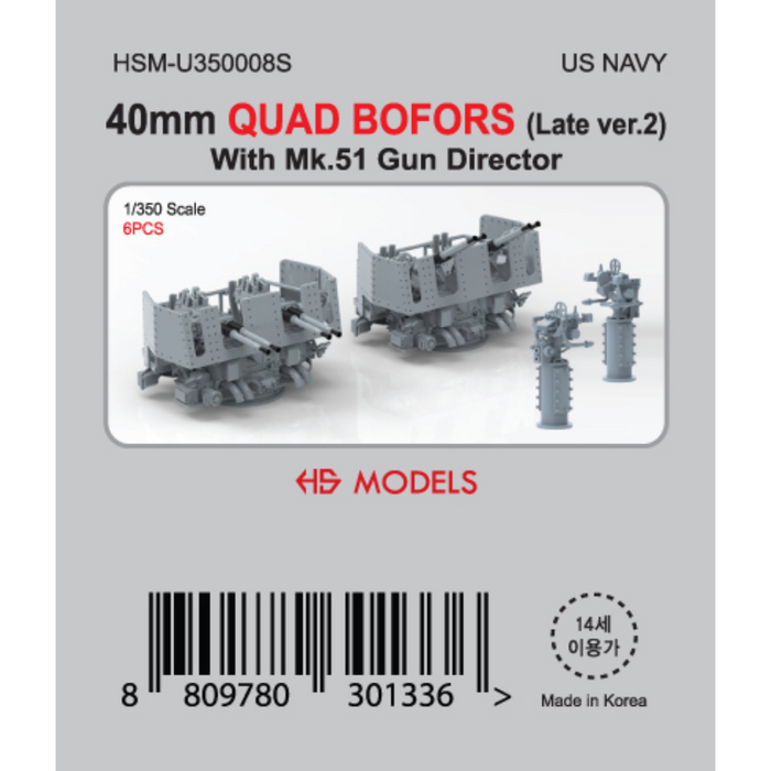 Photo of 1/350 scale 40mm Quad Bofors Late Version 2 with Mk.51 Gun Director 3D printed resin model set by HS Model