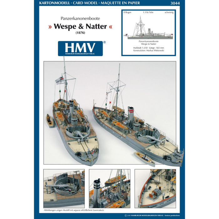Photo of HMV Card Model Kit SMS Wespe & SMS Natter 1:250 scale paper model ships with detailed superstructure and dinghies