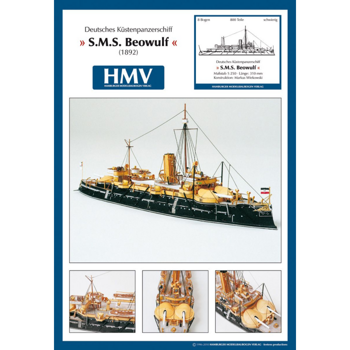 Photo of SMS Beowulf card model kit 1/250 by HMV – detailed German coast defense battleship papermodel