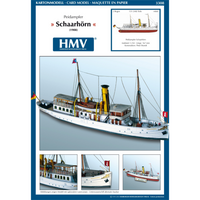 Photo of HMV Sounding Vessel Schaarhörn 1:250 paper model kit showing the detailed restored Hamburg steamship with optional full hull and lifeboats
