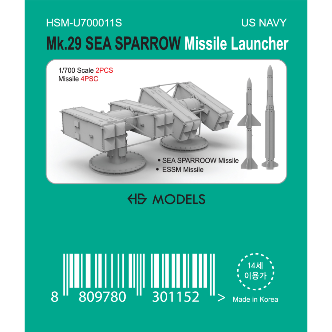 Photo of MK-29 Sea Sparrow 1:700 HS Model resin parts with launchers and missiles.