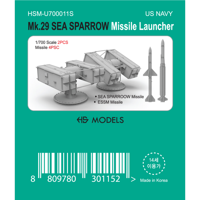 Photo of MK-29 Sea Sparrow 1:700 HS Model resin parts with launchers and missiles.