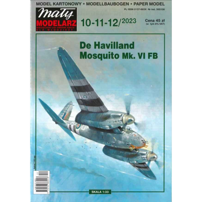 Photo of De Havilland Mosquito Mk.VI FB 1:33 Maly Modelarz 10-11-12/2023 card model kit