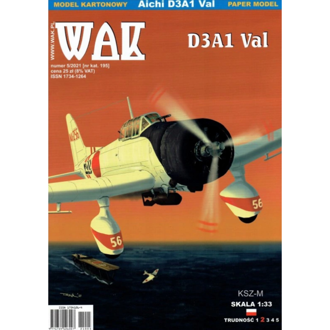 Photo of Aichi D3A1 Val 1:33 scale card model kit from WAK Publishing showing Japanese dive bomber from carrier Kaga during Pearl Harbor attack