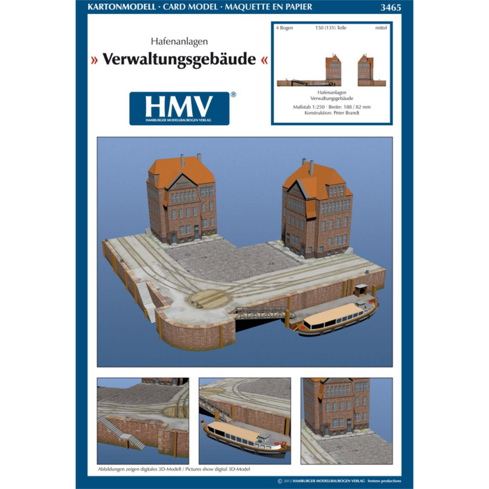 Photo of HMV Port Facility – Office Building 1:250 paper model kit with office buildings, barge, and turning platform